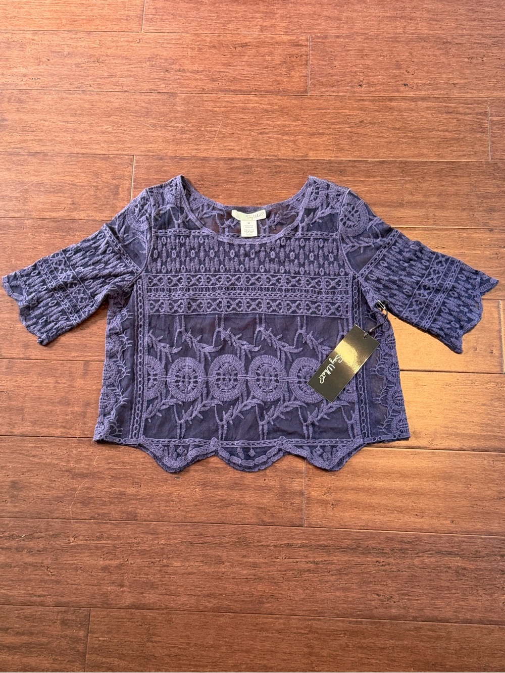 Say What? Navy Crochet Lace Top